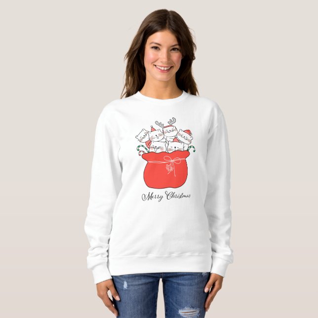 Sudadera Feliz Gatos De Navidad En El Saco De Santa | Vacac (Anverso completo)