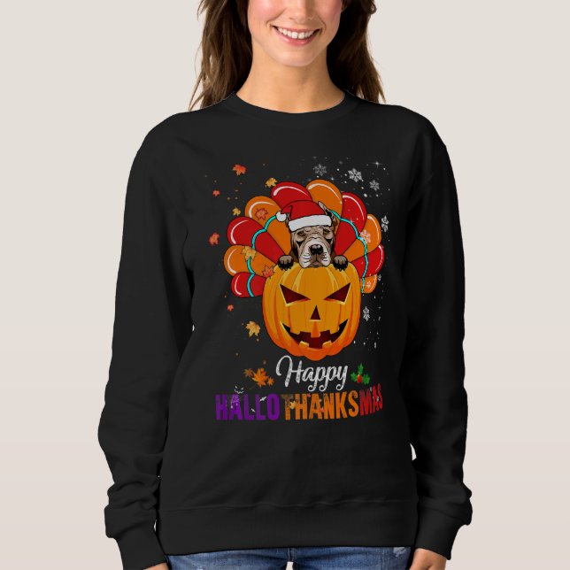 Sudadera Feliz HalloGraciasMas Fall Pumpkin Pitbull Santa T (Anverso)