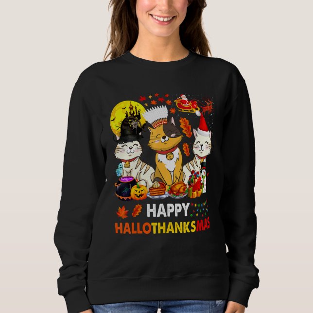 Sudadera Feliz Hallothankmas lindo mar de felino en Santa H (Anverso)