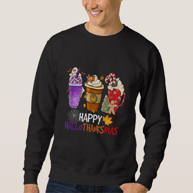 Sudadera Feliz Hallothanksmas café Latte Halloween gracias (Anverso)
