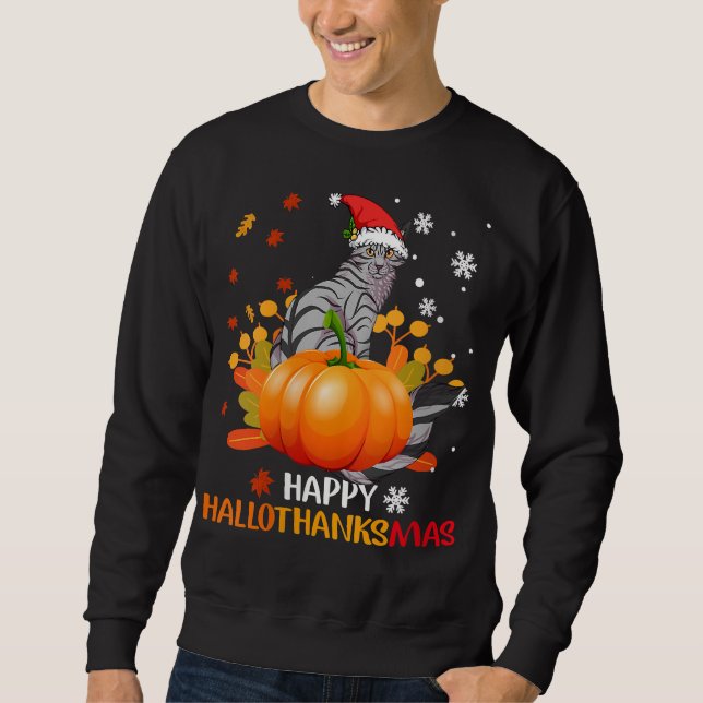 Sudadera Feliz HalloThanksmas Cat Lover Gift Shirt (Anverso)