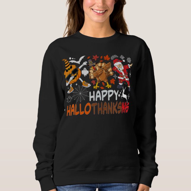 Sudadera Feliz Hallothanksmas Dabbing Witch Santa Hat Pumpt (Anverso)