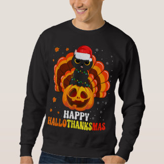 Sudadera Feliz Hallothanksmas Gato Negro Enamorado Santa Ca
