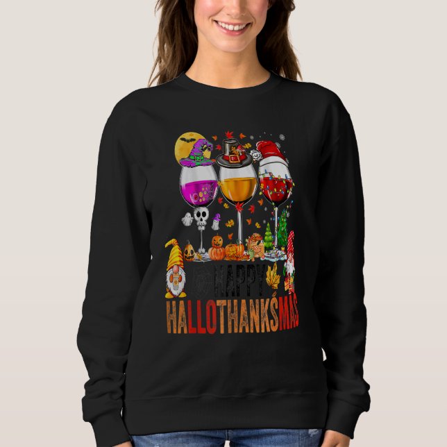 Sudadera Feliz Hallothanksmas Glasses Witch Santa Gnom (Anverso)