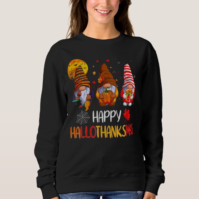Sudadera Feliz Hallothanksmas Gnomes Bruja Santa Hat Pumpki (Anverso)
