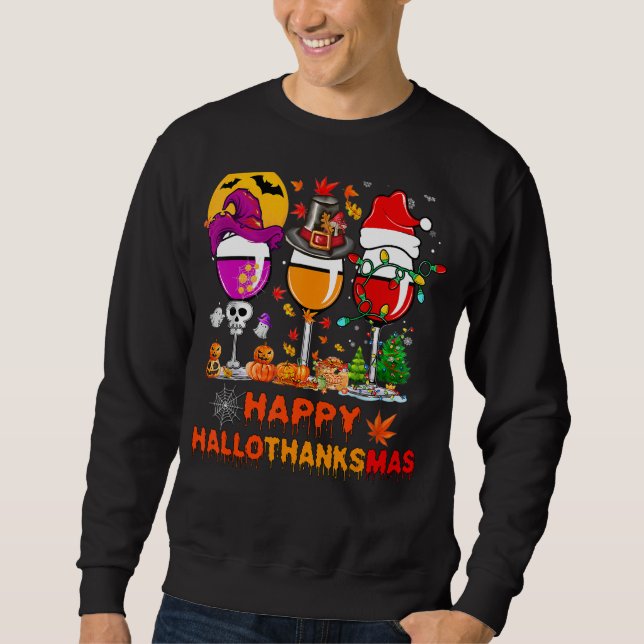 Sudadera Feliz Hallothanksmas Vinos Wasses Santa Hat (Anverso)