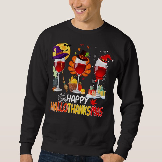 Sudadera Feliz Hallothanksmas Vinos Wasses Santa Hat (Anverso)