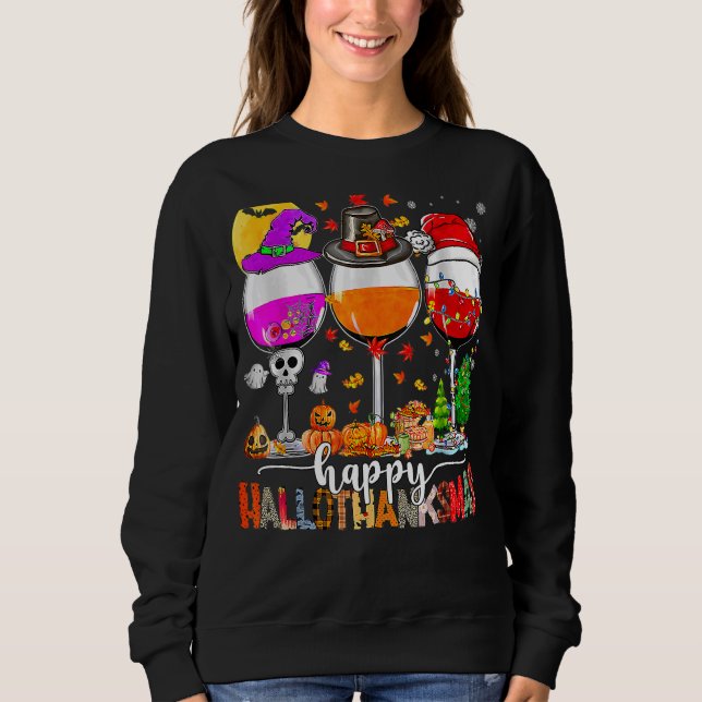 Sudadera Feliz Hallothanksmas Vinos Wasses Santa Hat (Anverso)