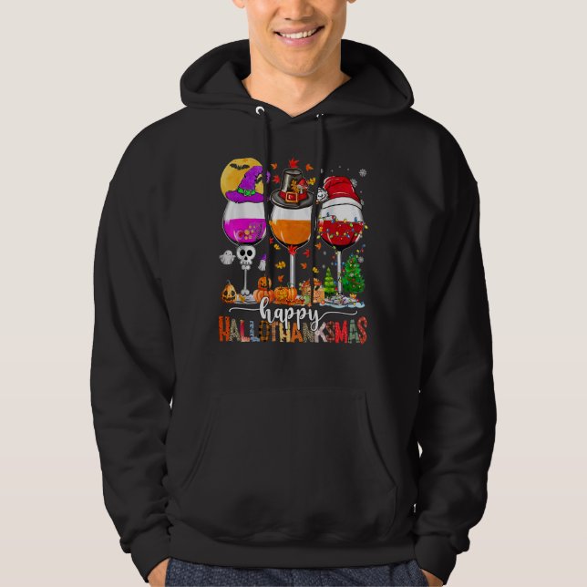 Sudadera Feliz Hallothanksmas Vinos Wasses Santa Hat (Anverso)