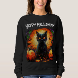 Sudadera Feliz Halloween Black Cat Bats Pumpkins