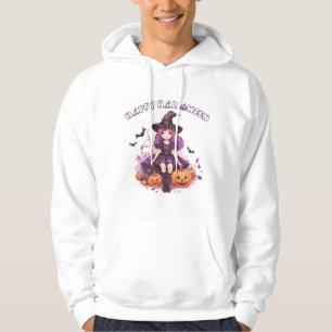 Sudadera Feliz Halloween Bruja Morada Calabazas y Murciélag