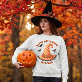 Sudadera Feliz Halloween Brujas Sombrero de Bruja de Gingha