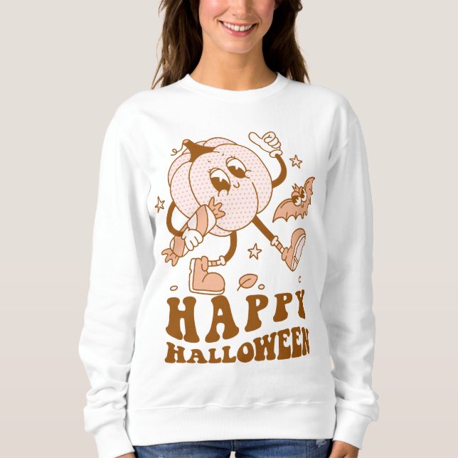 Sudadera Feliz Halloween| Calabaza de punto de Polka retro (Anverso)