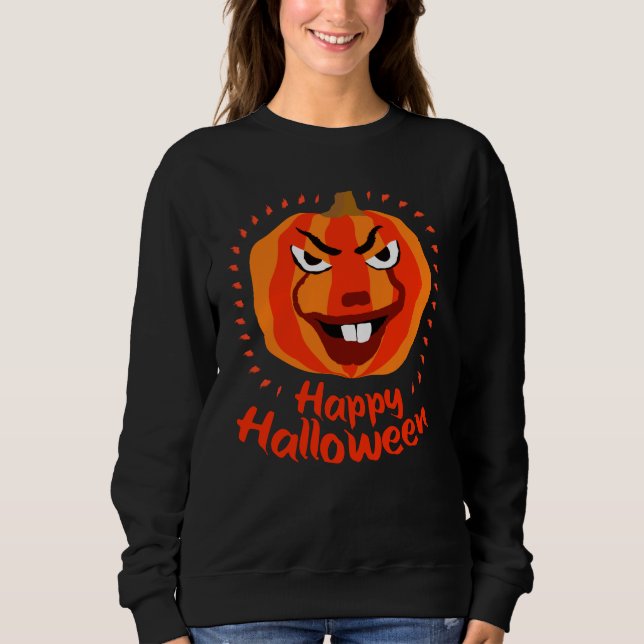 Sudadera 🎃 Feliz Halloween - Calabaza divertida, asustada  (Anverso)