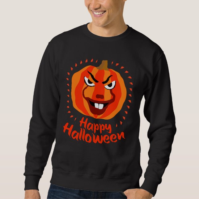 Sudadera 🎃 Feliz Halloween - Calabaza divertida, asustada  (Anverso)