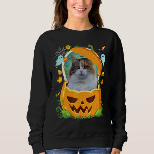 Sudadera Feliz Halloween Calabaza Gato Manx Bruja Gorro Bon