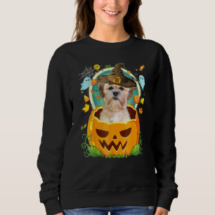 Sudadera Feliz Halloween Calabaza Perro Shichon Bruja Sombr