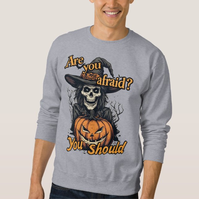 Sudadera Feliz Halloween en un gris (Anverso)