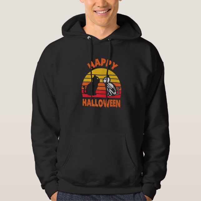 Sudadera Feliz Halloween Gato Negro Esqueleto (Anverso)