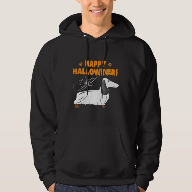 Sudadera Feliz Halloweiner Dachshund Ghost (Anverso)