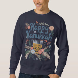 Sudadera Feliz Hanukkah FLorals Arte dibujado a mano