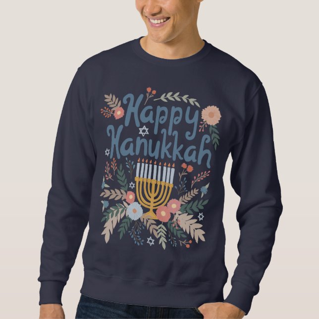Sudadera Feliz Hanukkah FLorals Arte dibujado a mano (Anverso)