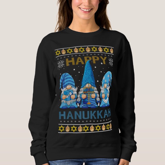 Sudadera Feliz Hanukkah Gnome Gnomies Menorah Pajama Ugly S (Anverso)