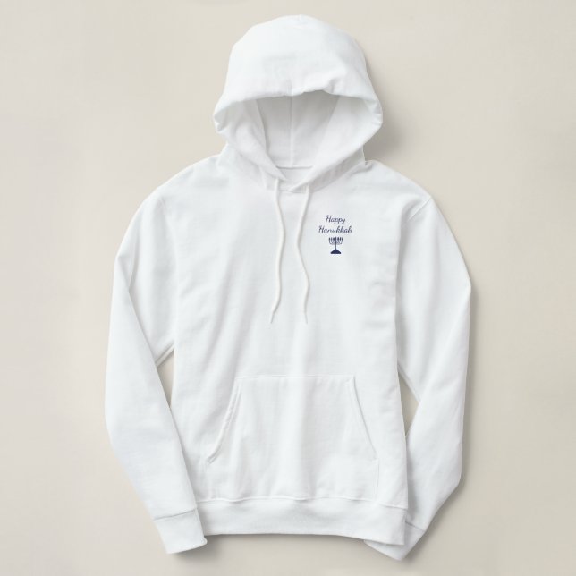 Sudadera Feliz Hanukkah Simple Blue Menorah (Diseño del anverso)