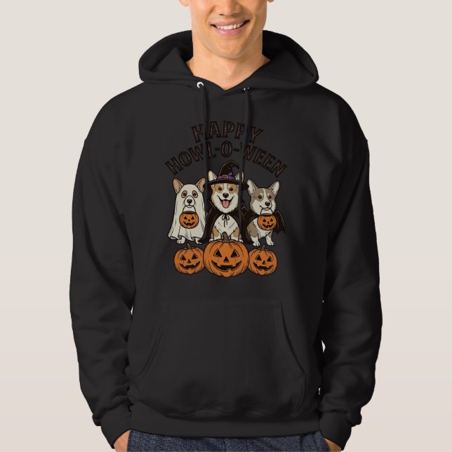 Sudadera Feliz Howl-O-Ween Corgi Halloween Perro Vector Des (Anverso)