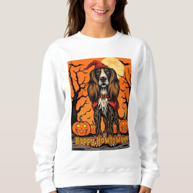 Sudadera Feliz Howloween de Lebrel Afgano (Anverso)