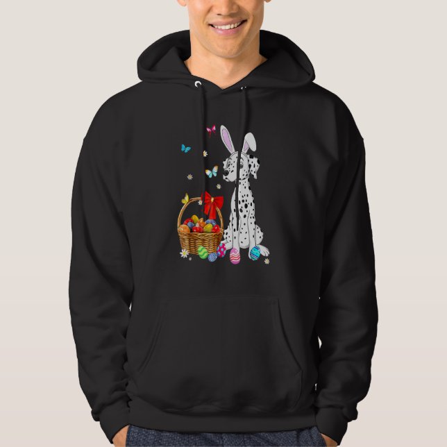 Sudadera Feliz Llama de conejo de Pascua trayendo huevo de  (Anverso)