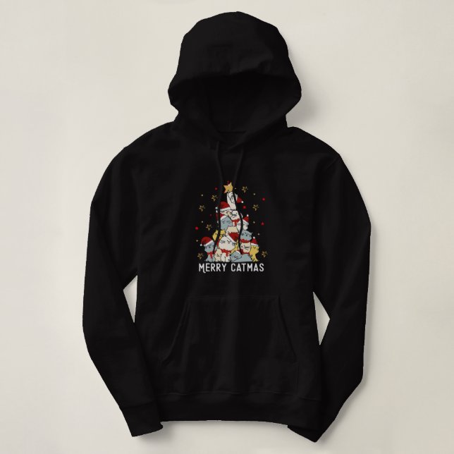 Sudadera Feliz Navidad Árbol de Navidad Gatos de Invierno S (Diseño del anverso)