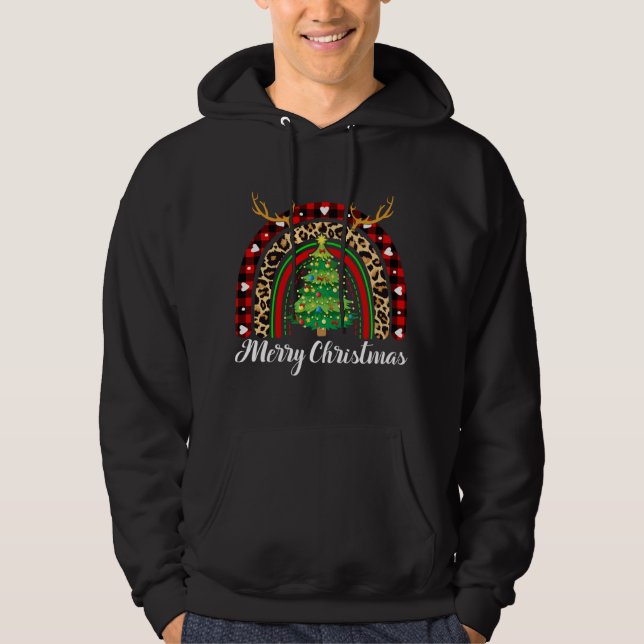 Sudadera Feliz Navidad Arcoiris Plaid Leopardo Búfalo (Anverso)