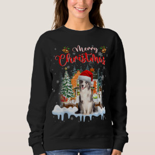 Sudadera Feliz Navidad Azul Merle Collie Dog Santa Hat Li
