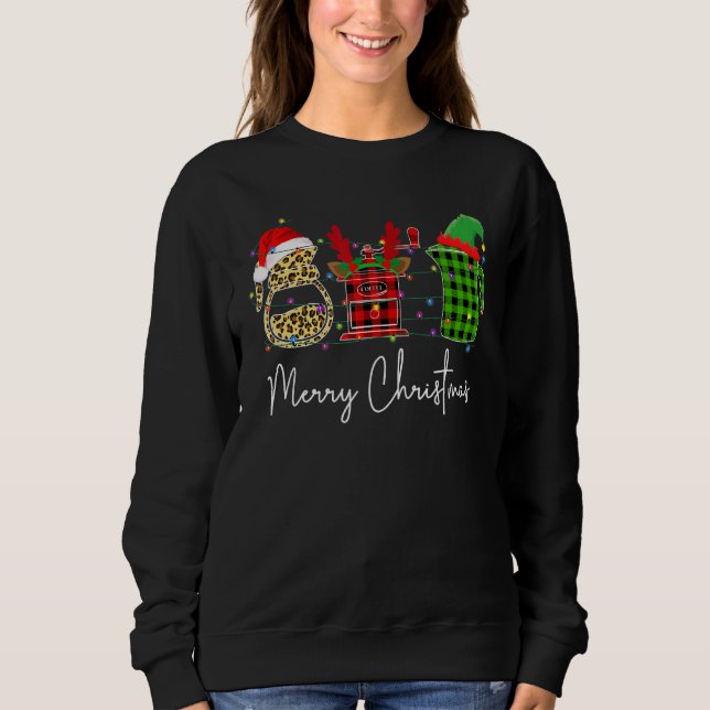 Sudadera Feliz Navidad Barista Santa Leopard Plaid Reinde (Anverso)