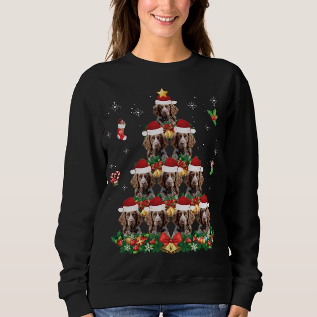 Sudadera Feliz Navidad Bretaña Perro español Santa Tree Pa (Anverso)