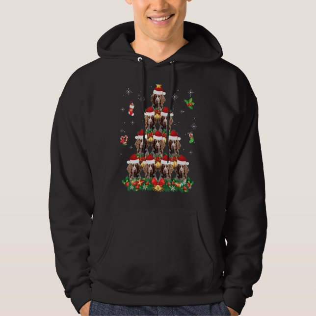 Sudadera Feliz Navidad Bretaña Perro español Santa Tree Pa (Anverso)