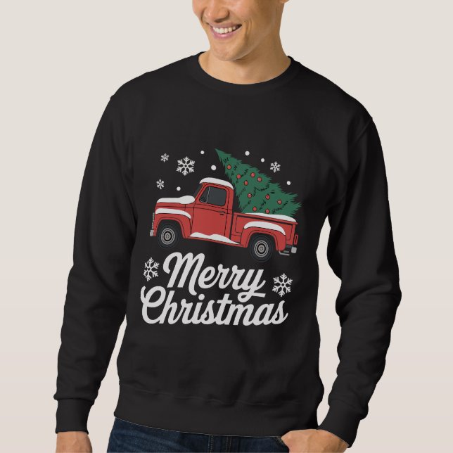 Sudadera Feliz Navidad Camión Antiguo Árbol Nieve (Anverso)