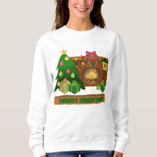Sudadera Feliz Navidad cerca de hoguera chimenea árbol de n