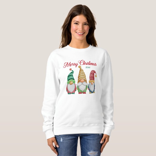 Sudadera Feliz Navidad colorida acuarela navidad gnomos nav (Anverso completo)
