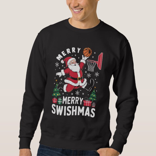 Sudadera Feliz Navidad con Swishmas Santa jugando baloncest (Anverso)