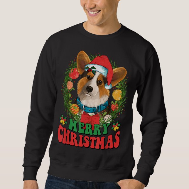 Sudadera Feliz Navidad Corgi Santa Hat Perros Amantes Ugly  (Anverso)