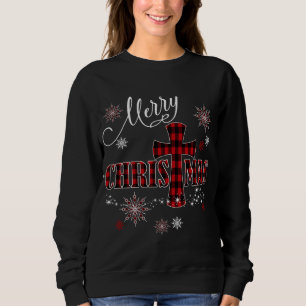 Sudadera Feliz Navidad Cross Búfalo Plaid Christian Holi