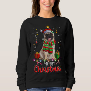 Sudadera Feliz Navidad Cute Pug Santa Hat Tree Encender Xma