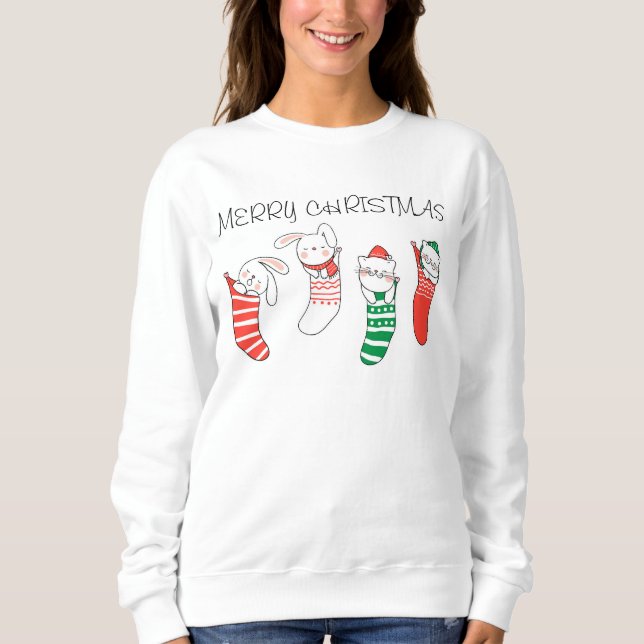 Sudadera Feliz navidad de repoblar gatos y conejos (Anverso)
