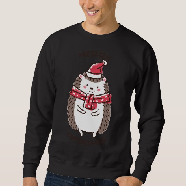 Sudadera Feliz Navidad Gracioso Cute Hedgehog Santa Hat Sta (Anverso)