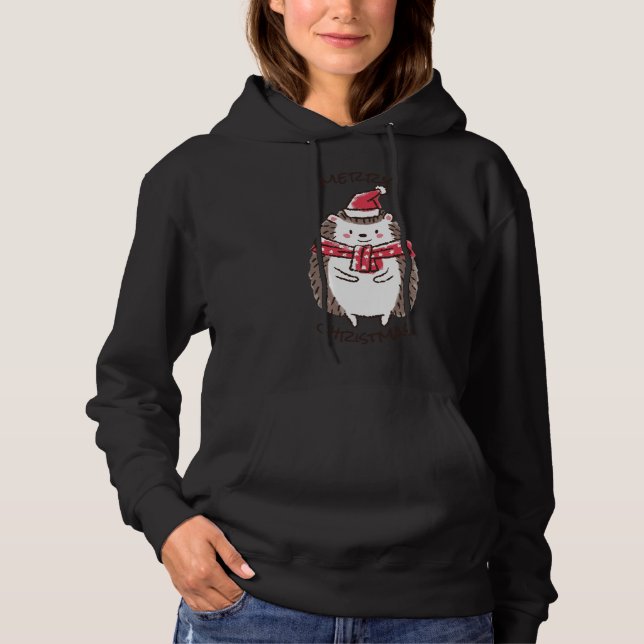Sudadera Feliz Navidad Gracioso Cute Hedgehog Santa Hat Sta (Anverso)
