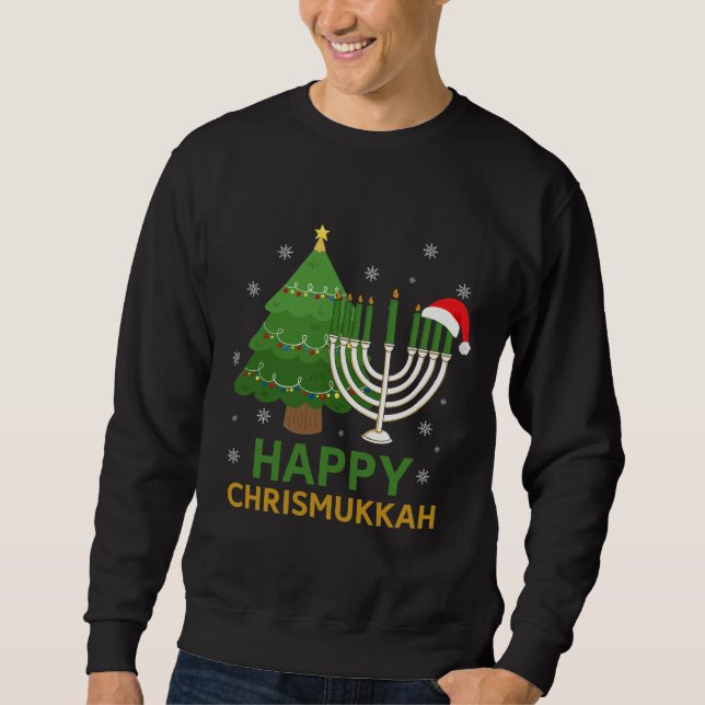 Sudadera Feliz Navidad Hanukkah Santa Tree Menorah judía (Anverso)