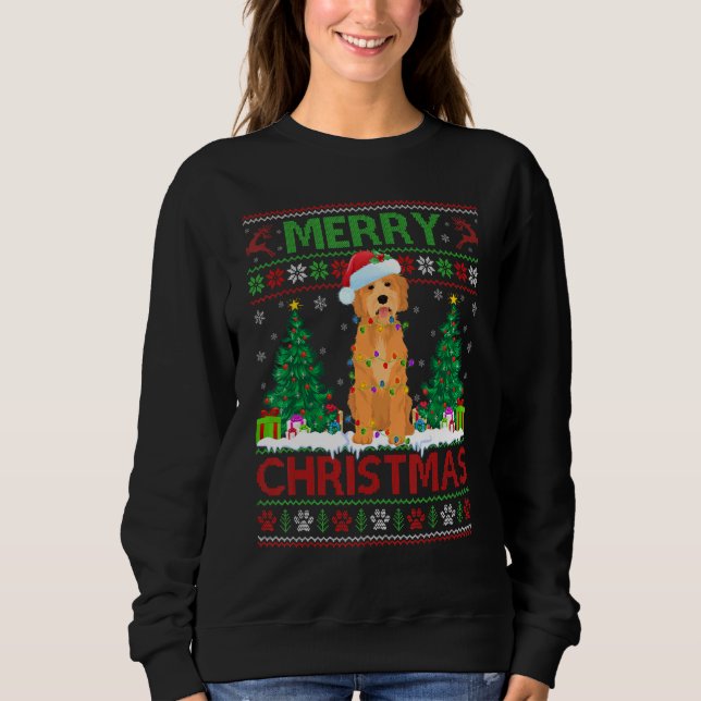 Sudadera Feliz Navidad iluminando a la fea Goldendoodle Chr (Anverso)