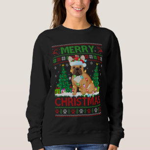 Sudadera Feliz Navidad iluminando al feo Bulldog francés Ch